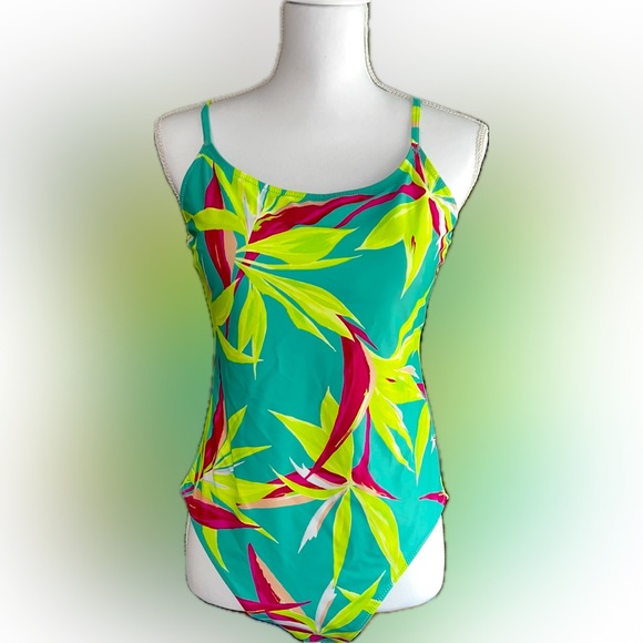 Old Navy Tropical Leaf Print One-Piece Swimsuit - Size Large - Picture 1 of 5